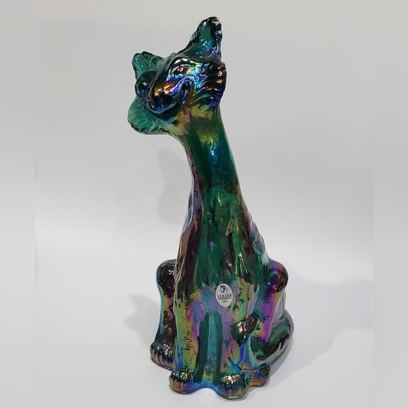 Fenton 11" Winking Alley Cat Emerald Forest Green Iridescent Art Glass Sculpture - Picture 13 of 14